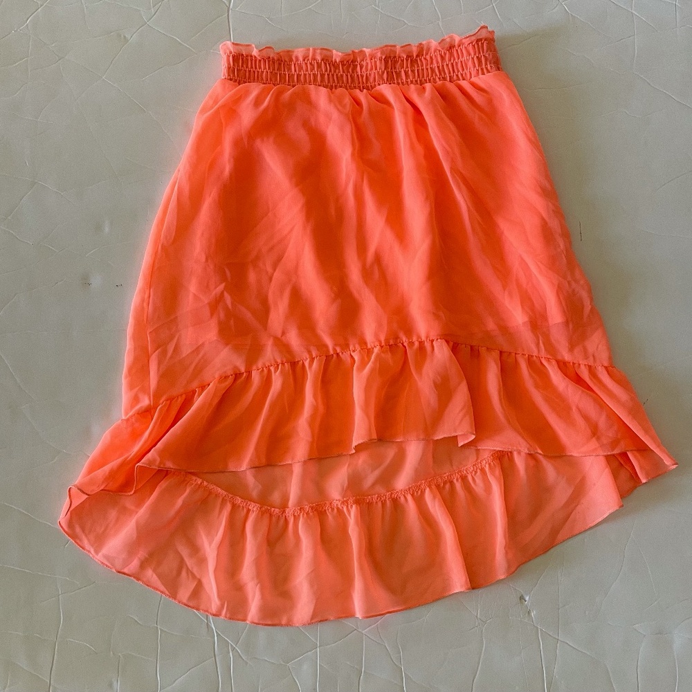 Faded Glory Girls' Neon Orange High Low Ruffle Hem Skirt Size L